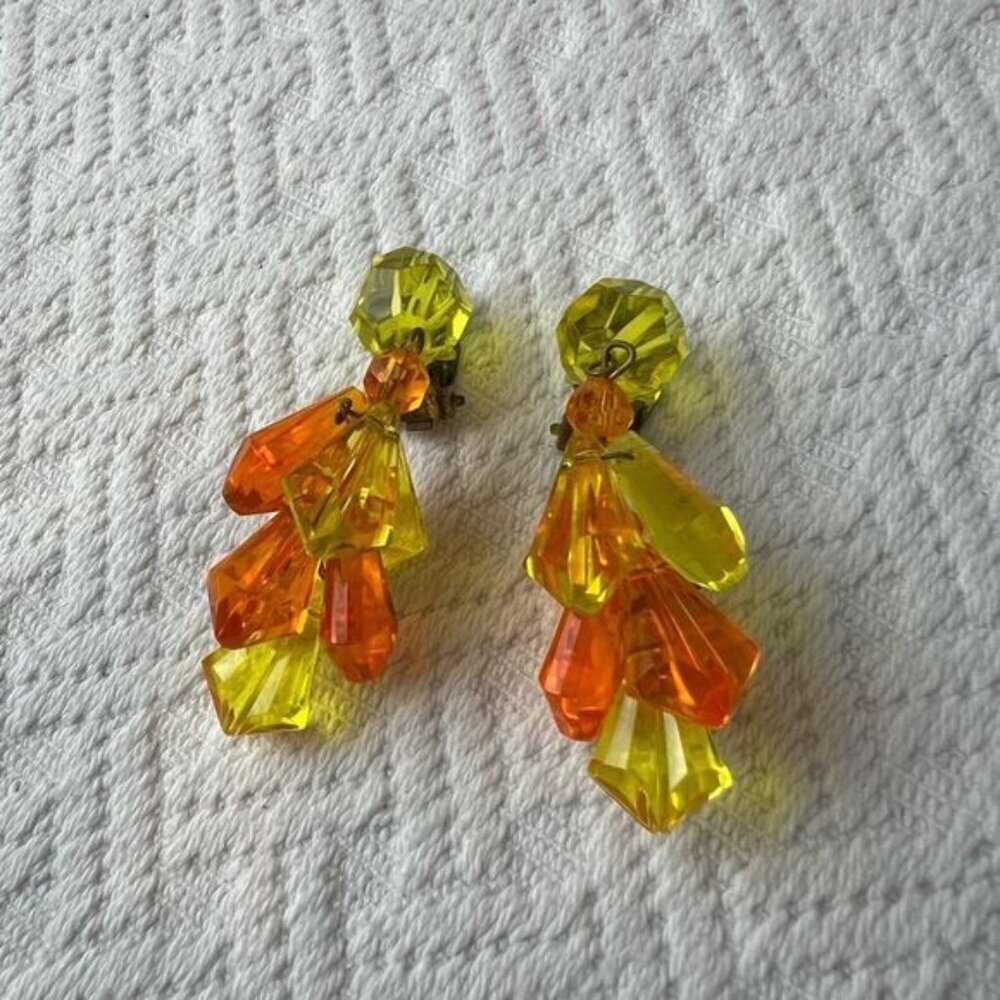 Vintage Orange Yellow Briolette Chandelier Earrings 1960s jewelry West Germany